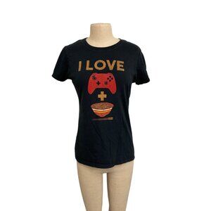 Womens Graphic T-Shirt "I Love Gaming & Ramen" Black Size S